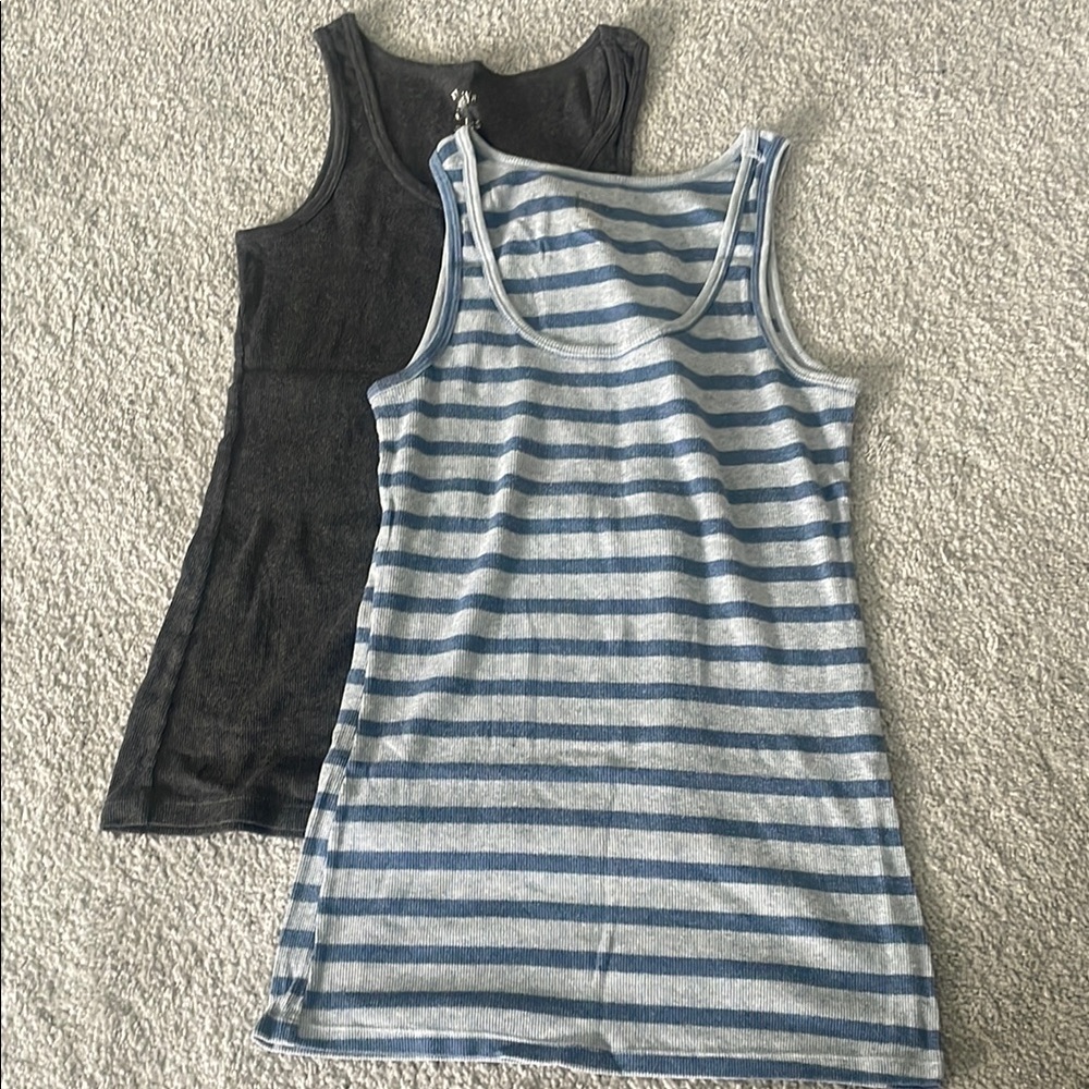 Blue and Gray Striped Tank Tops Sleeveless Cotton Blend